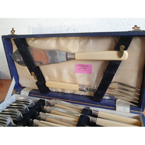 332 - Vintage Silver Plated Fish Cutlery with Sterling Silver Collars in Fitted Presentation Case, Incl. 6... 