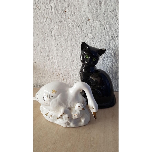 368 - Cat and Duck Family Ceramic Figurines (A/F) (Cat H:25cm and Ducks H:14cm)