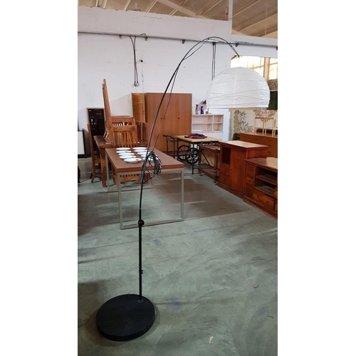 380 - Modern Long Arm Floor Lamp with Large Paper Lampshade (Approx. H:200cm, Ø:70cm)