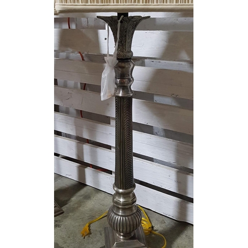 381 - Pair of Large / Tall Ornate Table Lamp with Vintage Style Silver Colour Ornate Base and Square Lamp ... 