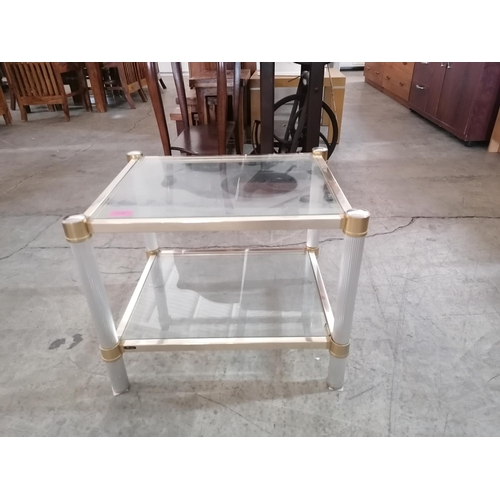 382 - Classical Style 2-Tier Side Table with Two-Tone Metal Frame and Glass Shelves (Approx. 51 x 42 x 41c... 