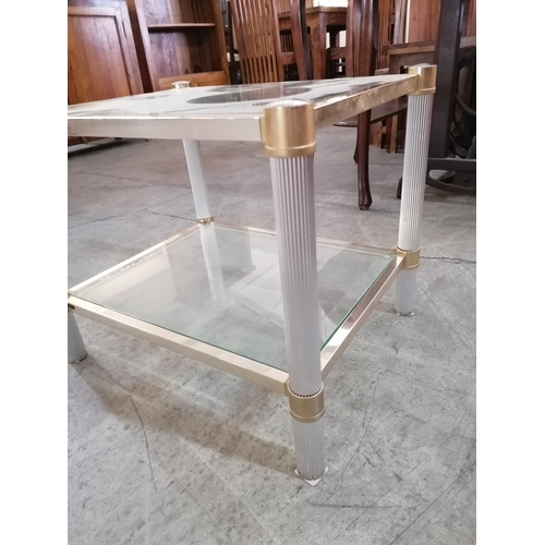 382 - Classical Style 2-Tier Side Table with Two-Tone Metal Frame and Glass Shelves (Approx. 51 x 42 x 41c... 