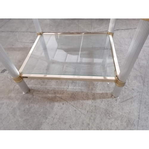 382 - Classical Style 2-Tier Side Table with Two-Tone Metal Frame and Glass Shelves (Approx. 51 x 42 x 41c... 