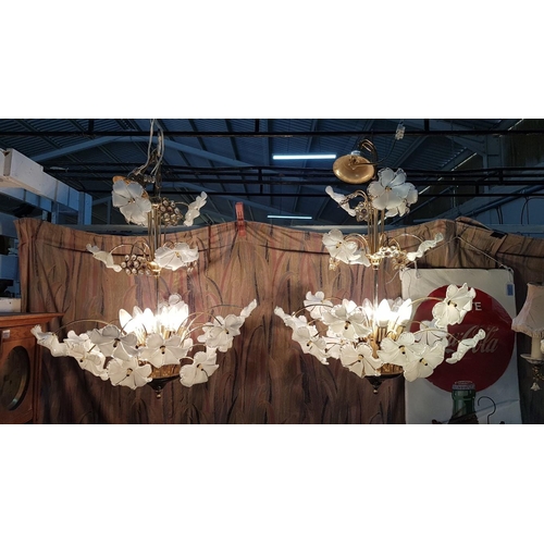 476 - Retro Style Chandelier with Floral Design (Glass / Brass Effect) *Working when Lotted / Very Good Co... 