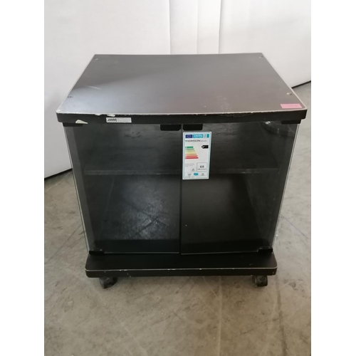 490 - Black Colour TV Stand with Glass Doors, on Wheels, (Approx. 50 x 44 x 50cm)