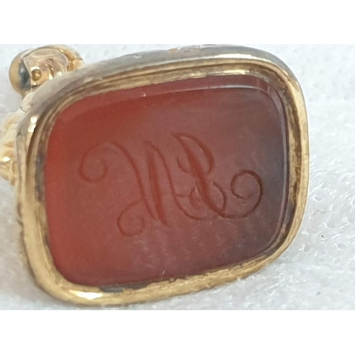 536 - Victorian Pinchbeck Seal Pendant with Cornelian Stone(?), Engraved with Initials, Circa 1880, [JLY32... 