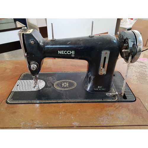 132 - Necchi Treadle Sewing Machine (Made in Italy) Set in Frame Table with 2 - Drawers