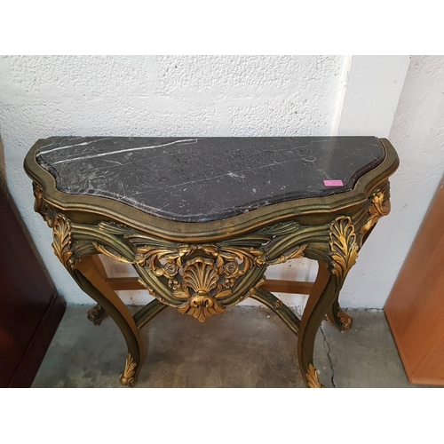 135 - Hall Table with Green / Gold Colour Frame & Black Marble Top (W:100 x 40cm x H:90cm)