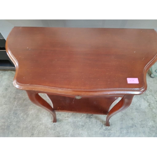 136 - Small Dark Wood Hall Table with Center Drawer (W:75cm x 35cm x H:75cm)