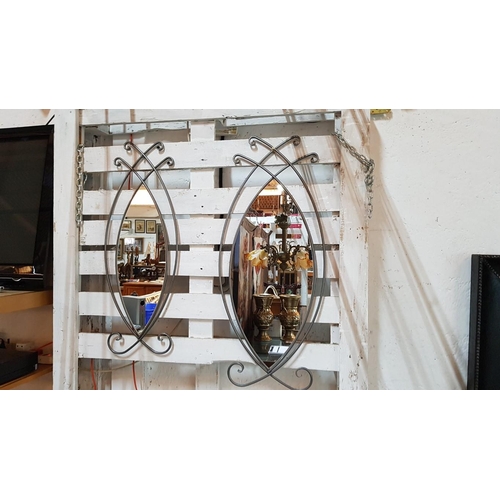 196 - Pair of Teardrop Wall Mirrors in Decorative Metal Frames Metal Art (Approx 81 x 38cm and 70 x 30cm)