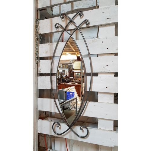 196 - Pair of Teardrop Wall Mirrors in Decorative Metal Frames Metal Art (Approx 81 x 38cm and 70 x 30cm)