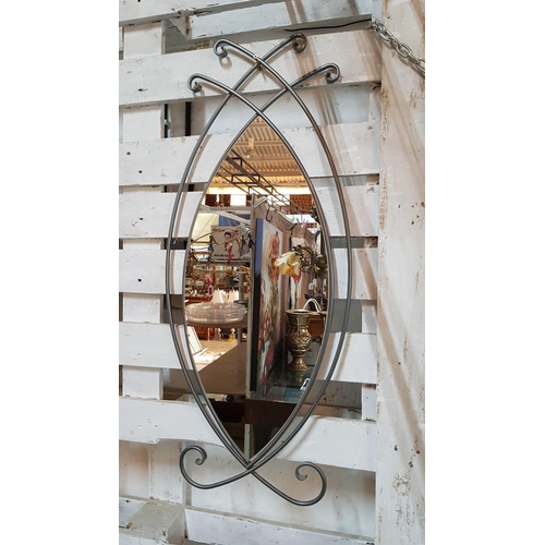 196 - Pair of Teardrop Wall Mirrors in Decorative Metal Frames Metal Art (Approx 81 x 38cm and 70 x 30cm)