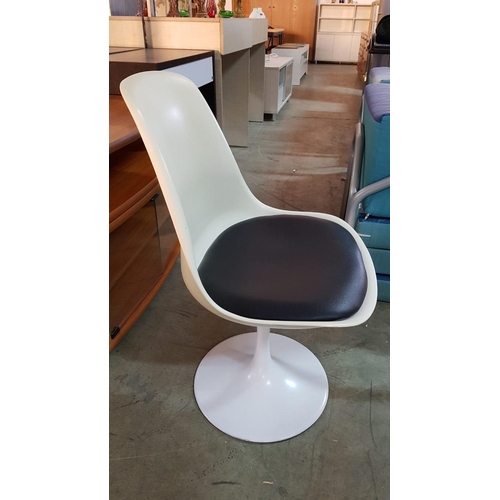 197 - Modern Bistro Set; White with Black Seat Plastic / Metal Swivel Chair and Round Plastic / Metal Swiv... 