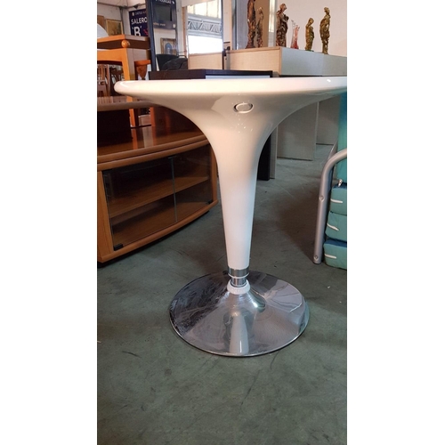 197 - Modern Bistro Set; White with Black Seat Plastic / Metal Swivel Chair and Round Plastic / Metal Swiv... 