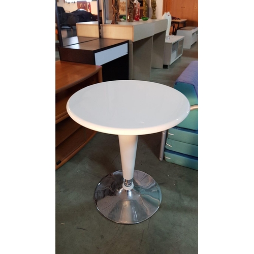 197 - Modern Bistro Set; White with Black Seat Plastic / Metal Swivel Chair and Round Plastic / Metal Swiv... 