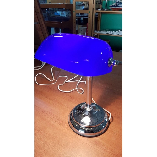 268 - Student Lamp Chrome Base and Blue Glass Lamp Shade