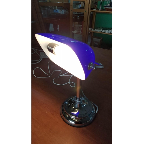 268 - Student Lamp Chrome Base and Blue Glass Lamp Shade