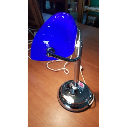 268 - Student Lamp Chrome Base and Blue Glass Lamp Shade