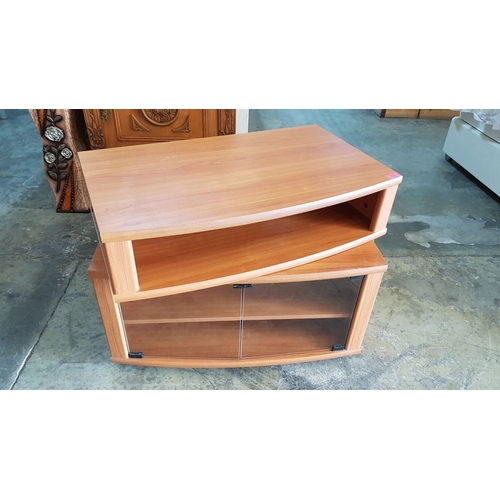 292 - MDF TV cabinet with Glass Front Doors on Wheels  and Rotating Top Shelf (46 x 82 x 64cm)