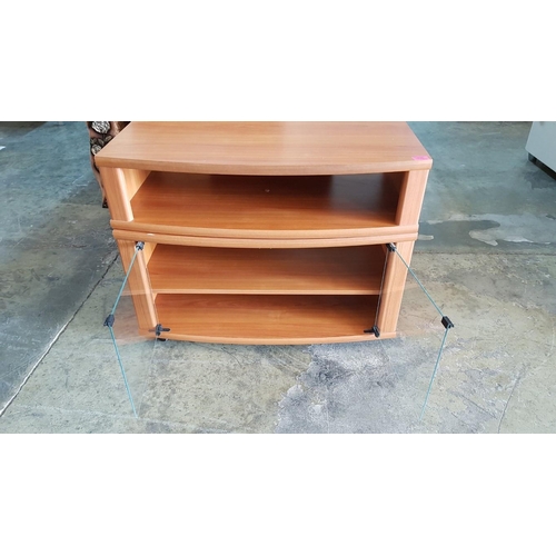 292 - MDF TV cabinet with Glass Front Doors on Wheels  and Rotating Top Shelf (46 x 82 x 64cm)