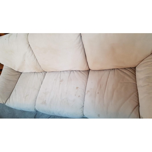 297 - 3-Seater Sofa in Cream Microfiber (A/F), (Approx. 200 x 85 x H:80cm)