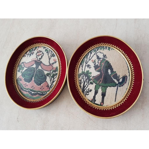 305 - Vintage Embroidery in Vintage Frames (2 x Oval 18.5cm x 21.5cm each)