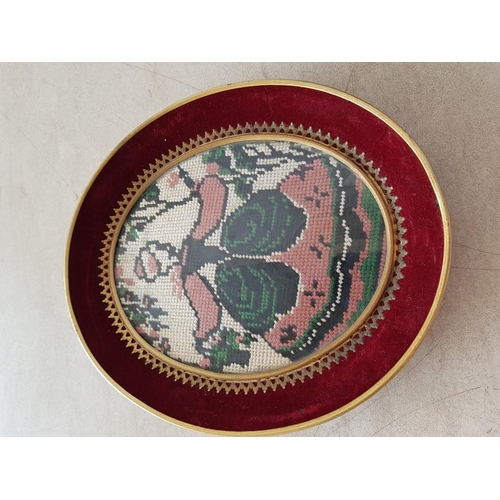 305 - Vintage Embroidery in Vintage Frames (2 x Oval 18.5cm x 21.5cm each)