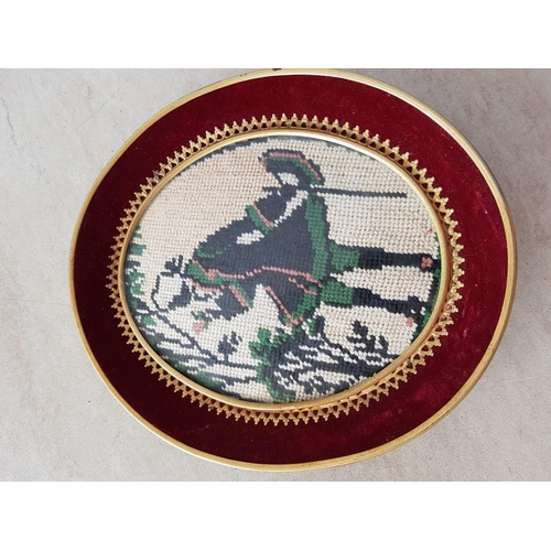 305 - Vintage Embroidery in Vintage Frames (2 x Oval 18.5cm x 21.5cm each)