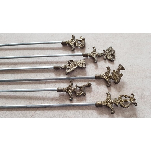 308 - 12 x Vintage BBQ / Shsih Kebab Skewers Stainless Steel Ornate Brass (Approx. 43cm Long)