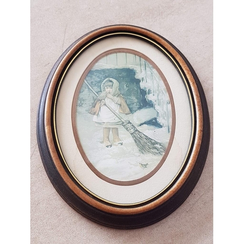 309 - Vintage Style Print in Wooden Framed (2 x Oval 17 x 22cm each)