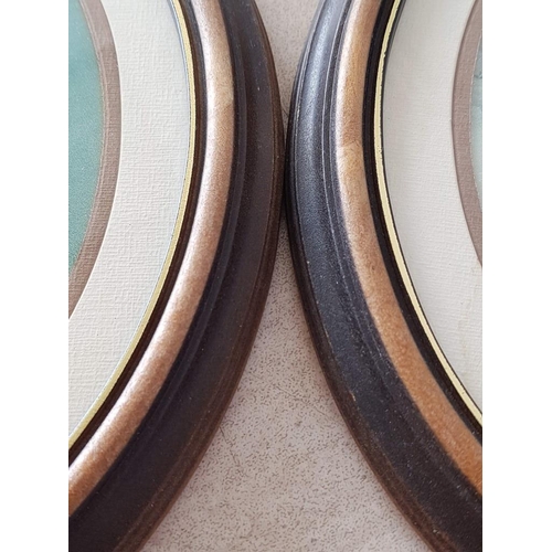 309 - Vintage Style Print in Wooden Framed (2 x Oval 17 x 22cm each)