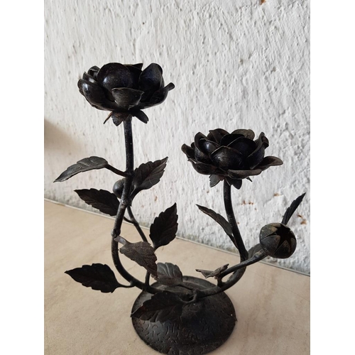 319 - Metal Art 2 x Floral Sharp Metal Candle Holders (H:39cm and H:25.5cm)