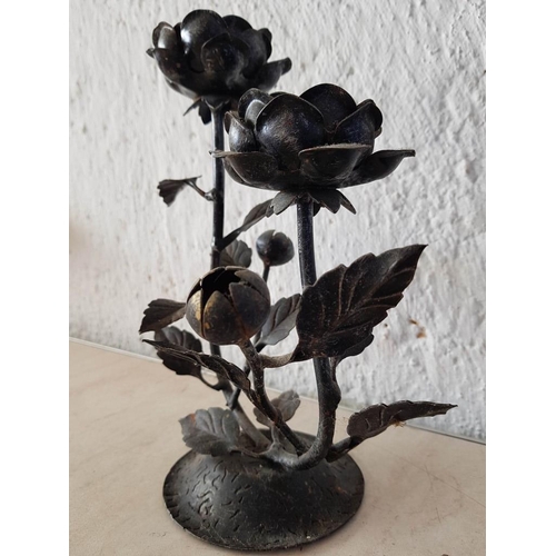 319 - Metal Art 2 x Floral Sharp Metal Candle Holders (H:39cm and H:25.5cm)