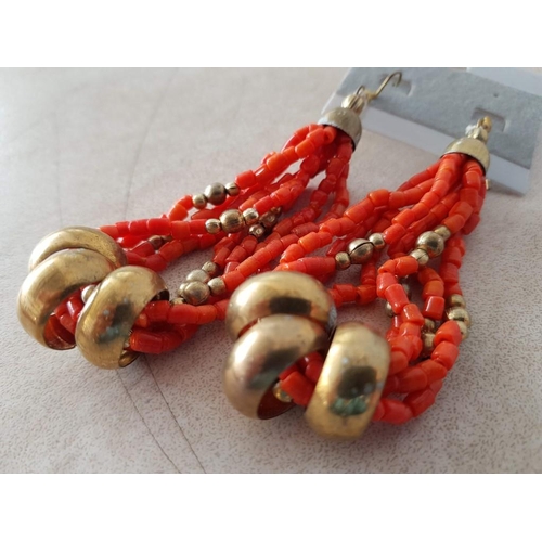 324 - Coral and Brass (?) Jewellery Art (Necklace and Matching Earrings)