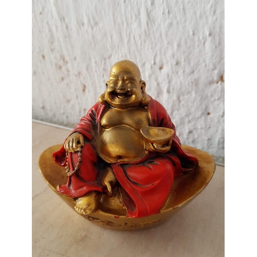 325 - Laughing Buddha Figurine (H:9.5cm) and One Other Hindu Deity Figurine (H:26cm)