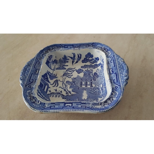 327 - Blue & White Porcelain Square Dish and Cup with Saucer (21.5cm x 21.5cm)