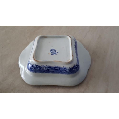 327 - Blue & White Porcelain Square Dish and Cup with Saucer (21.5cm x 21.5cm)