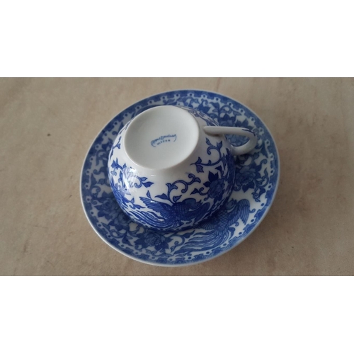 327 - Blue & White Porcelain Square Dish and Cup with Saucer (21.5cm x 21.5cm)