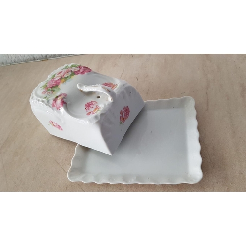 330 - Large Porcelain Floral Pattern Cheese Holder (Approx 18 x 10cm)