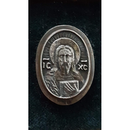 335 - Icon of Jesus Christ Mini Silver (830) (3.5cm x 25cm) in Wooden Frame (8.5cm x 7.5cm)