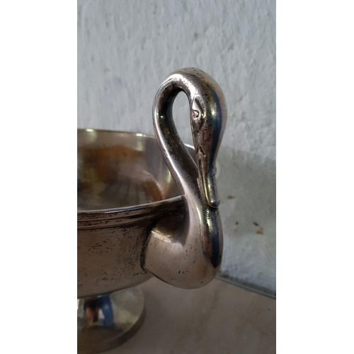 345 - Large Silver Plated Vintage Style Bowl on Leg with Swan Shape Handles (Ø21cm x H:16cm)