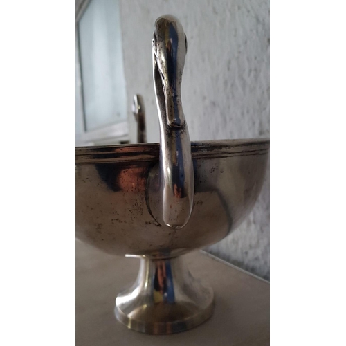 345 - Large Silver Plated Vintage Style Bowl on Leg with Swan Shape Handles (Ø21cm x H:16cm)