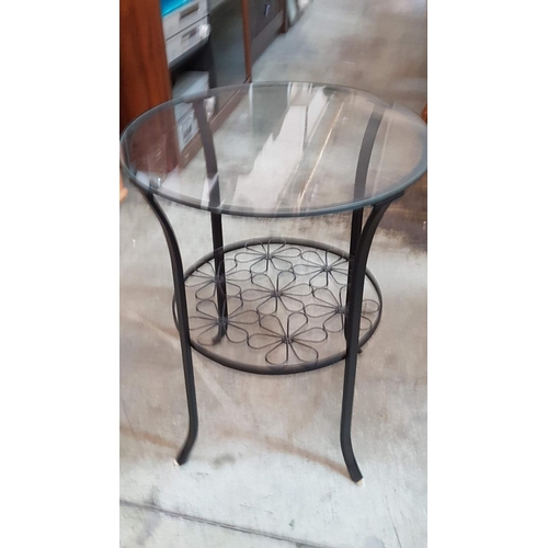 385 - Round Metal Side Table with Glass Top (Ø48.5cm x H:62cm)