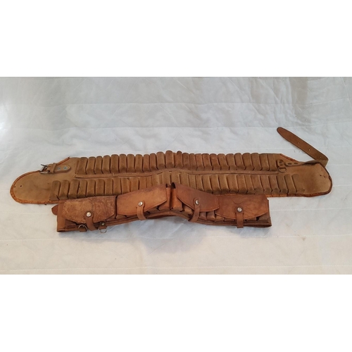 472 - Pair of Vintage Real Leather Hunting Ammo Bandolier Belts (x2)