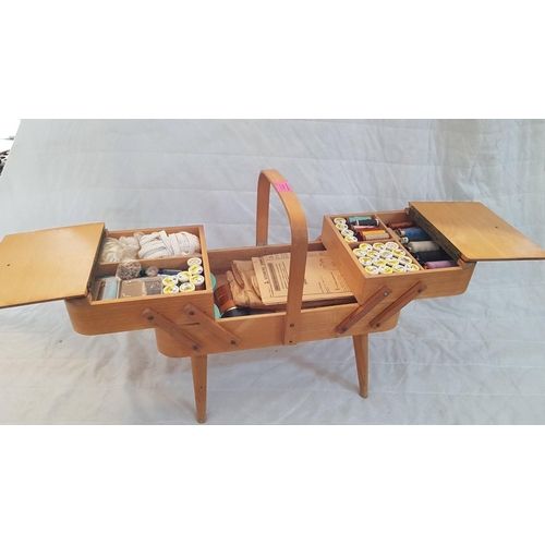 474 - Wooden Cantilever Sewing Bo with Collection of Cotton Reels