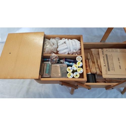 474 - Wooden Cantilever Sewing Bo with Collection of Cotton Reels