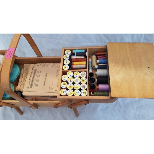 474 - Wooden Cantilever Sewing Bo with Collection of Cotton Reels