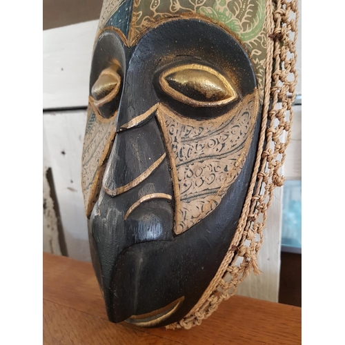 591 - Collection of Oriental Masks, Hand Craft Wood / Fabric / Jute (H:43cm, H:33cm and H:31cm)