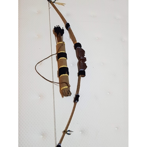 596 - Hand Made Wood / Leather Bow and Arrow