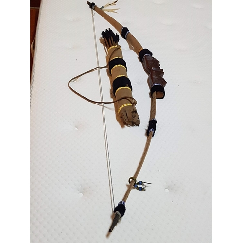 596 - Hand Made Wood / Leather Bow and Arrow